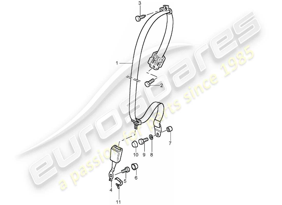 porsche 2003 (996 turbo / gt2) seat belt part diagram