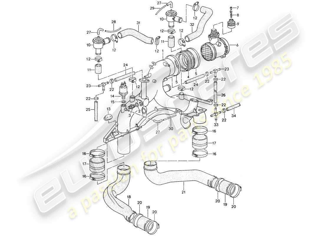 porsche 1998 (993) turbocharging parts diagram