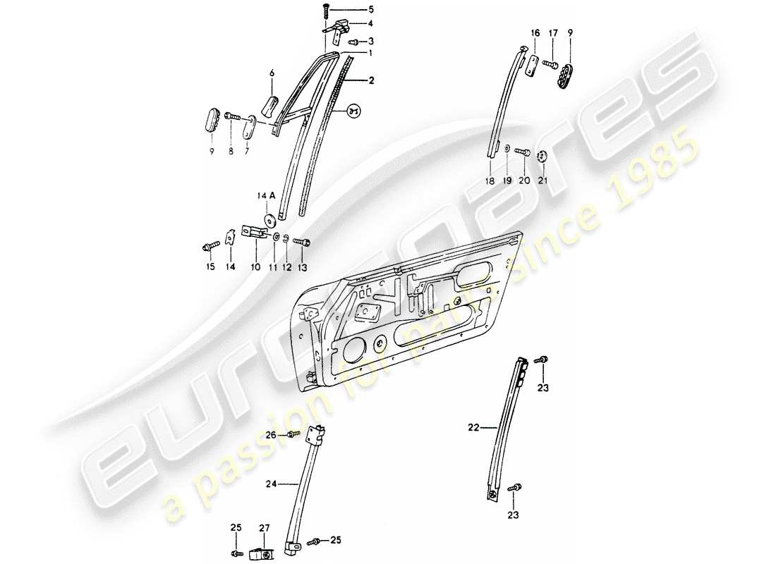 porsche 1990 (964) window frame part diagram