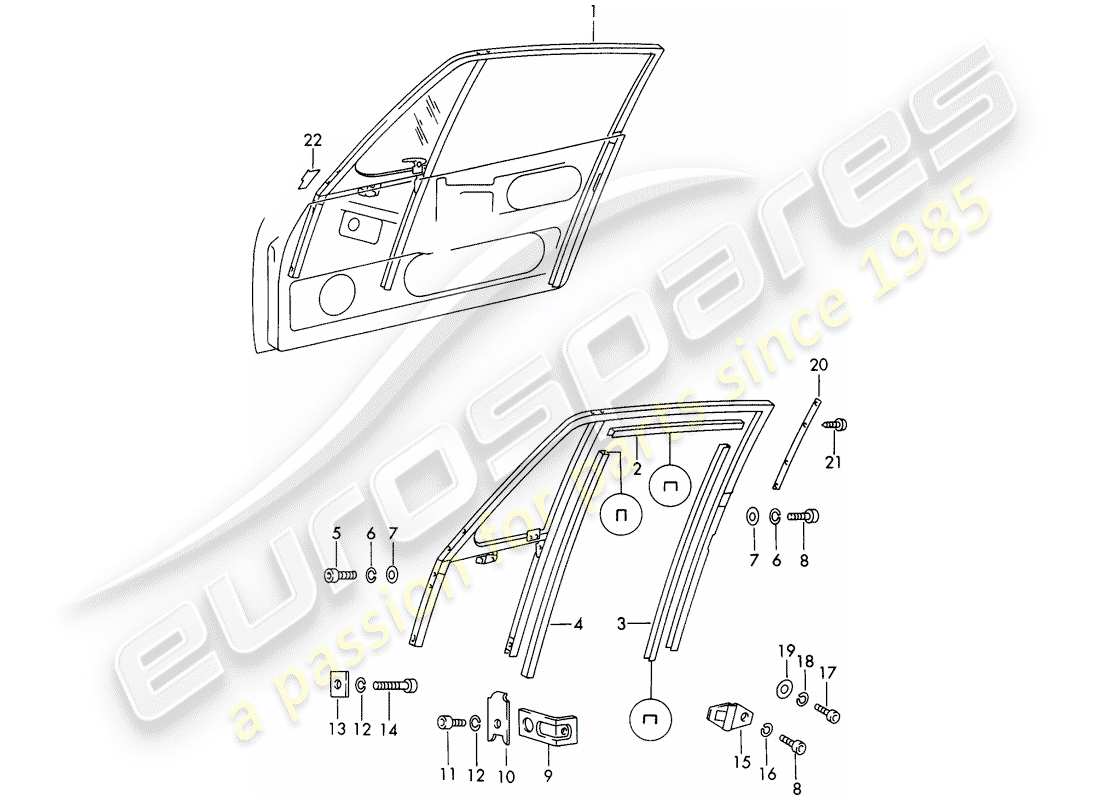 porsche 1967 (911/912) window frame part diagram