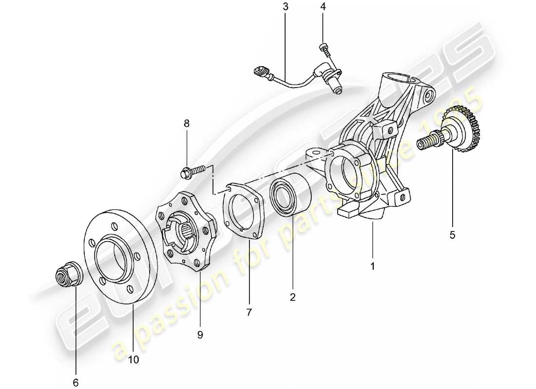 porsche 2005 (996) wheel carrier - wheel hub part diagram