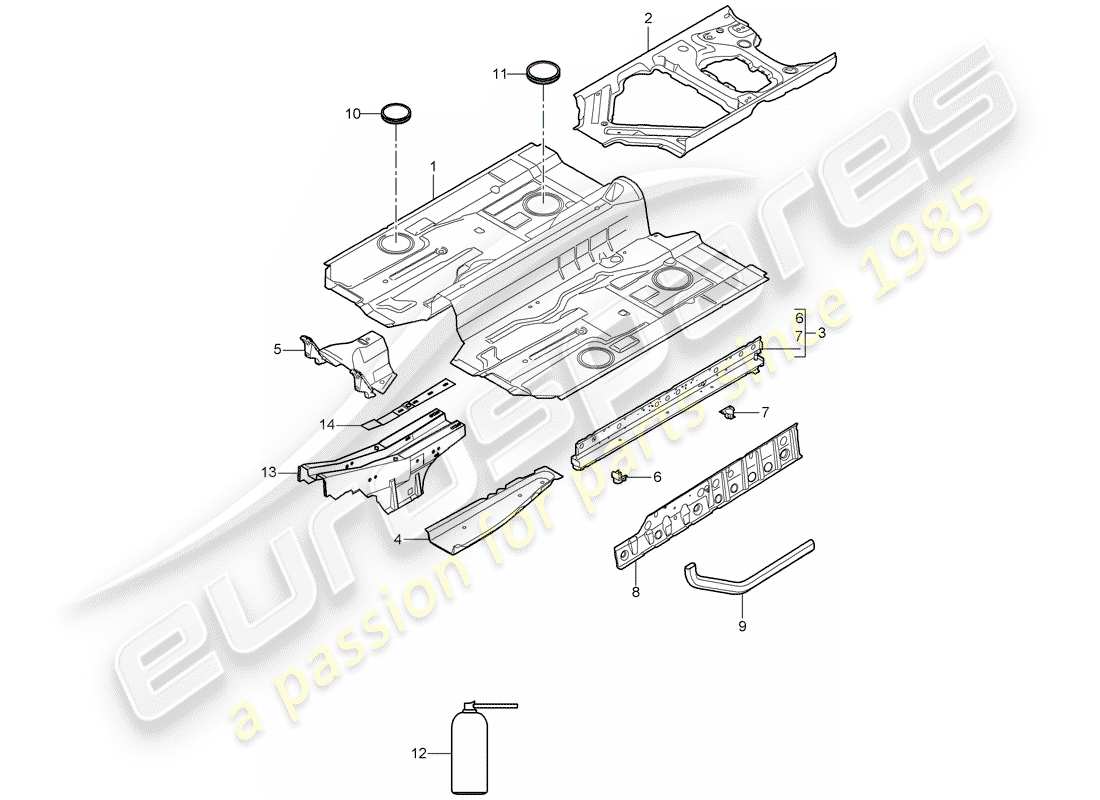 porsche 2008 (997-1 turbo / gt2) floor part diagram