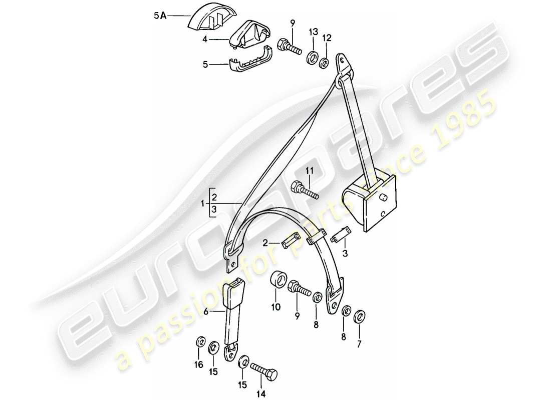 porsche 1988 (944) seat belt parts diagram