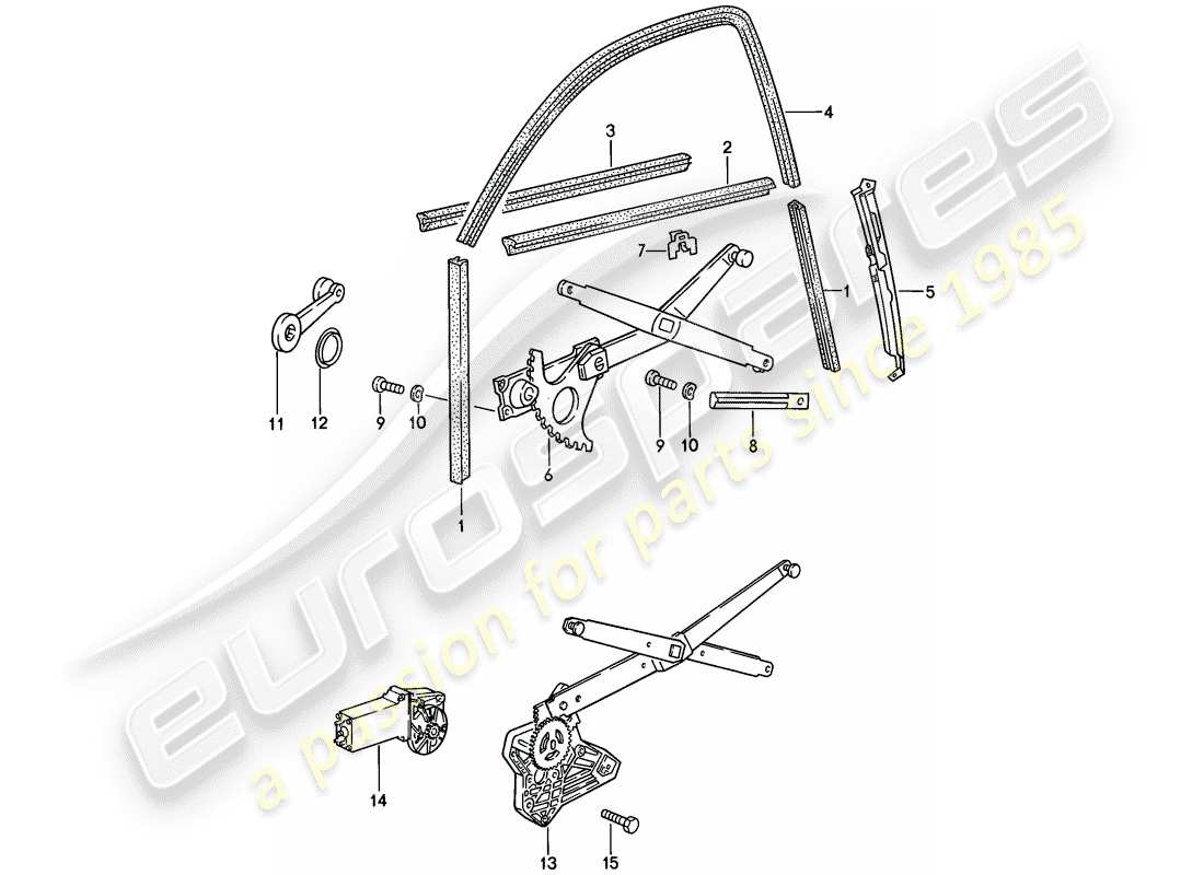 porsche 1986 (944) window regulator - glass channel part diagram