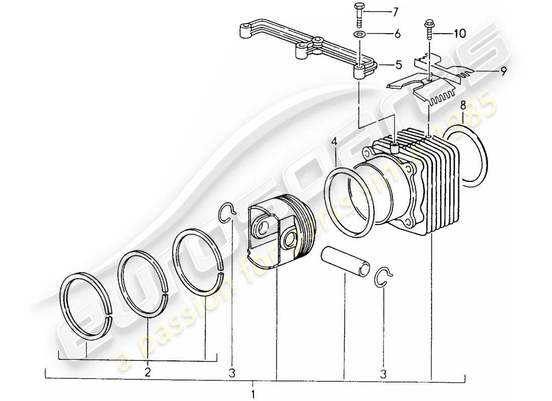 porsche 1998 (993) cylinder with pistons parts diagram