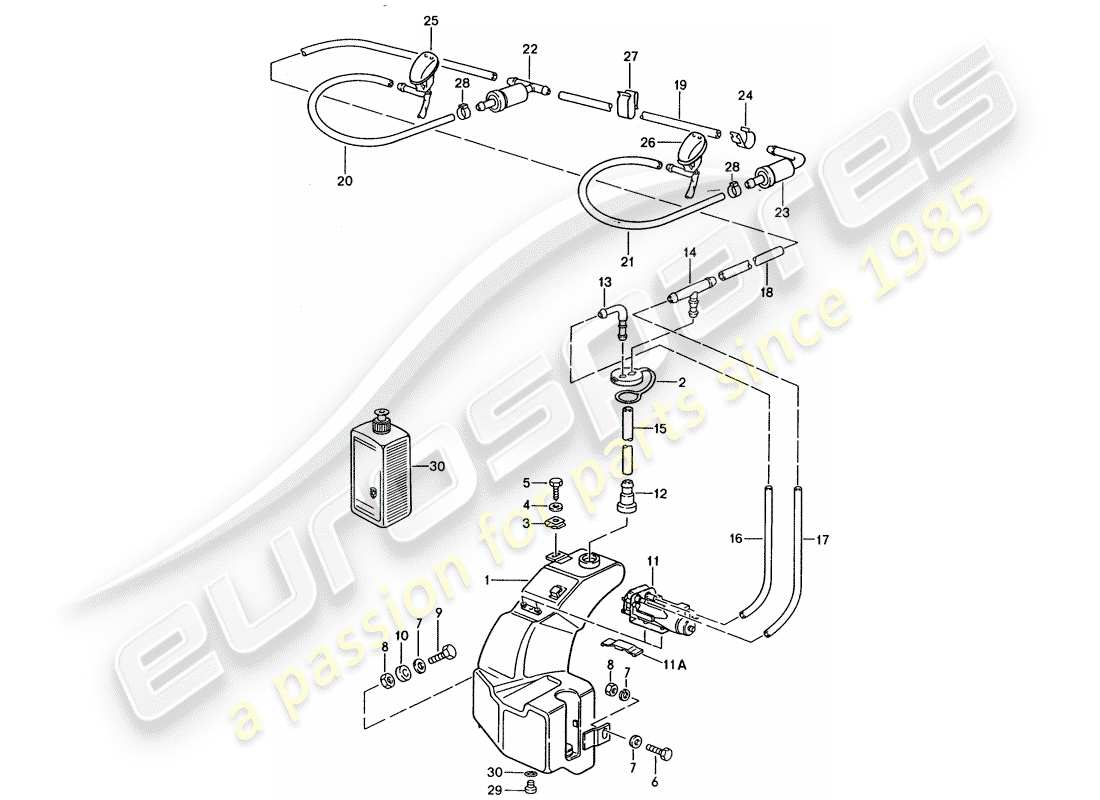 porsche 1986 (944) windshield washer unit part diagram