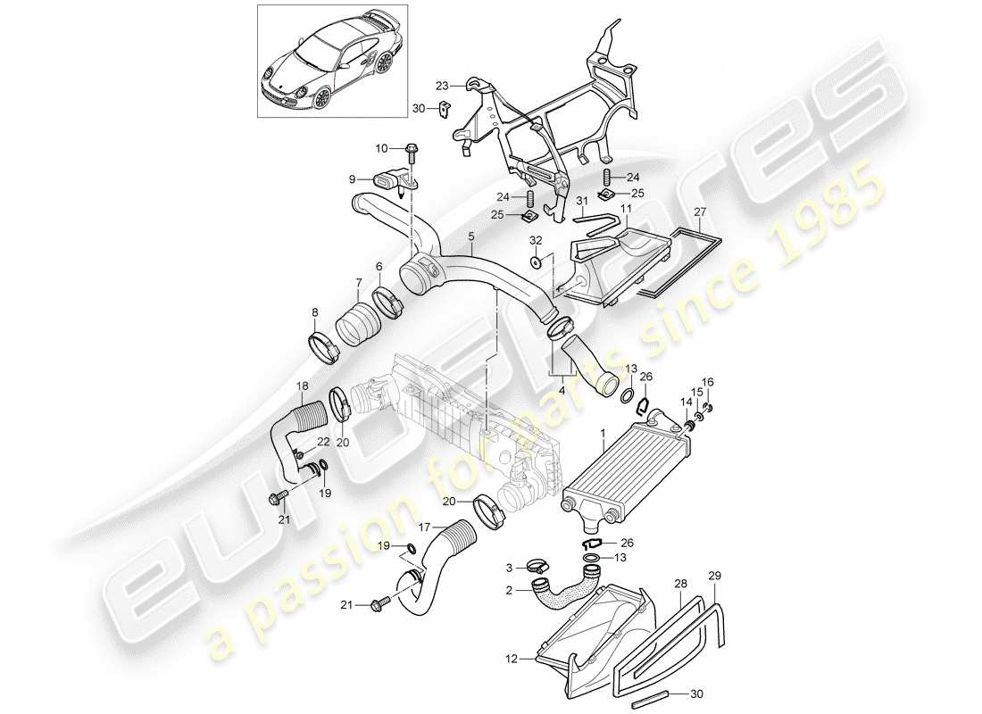 porsche 2008 (997-1 turbo / gt2) turbocharging part diagram