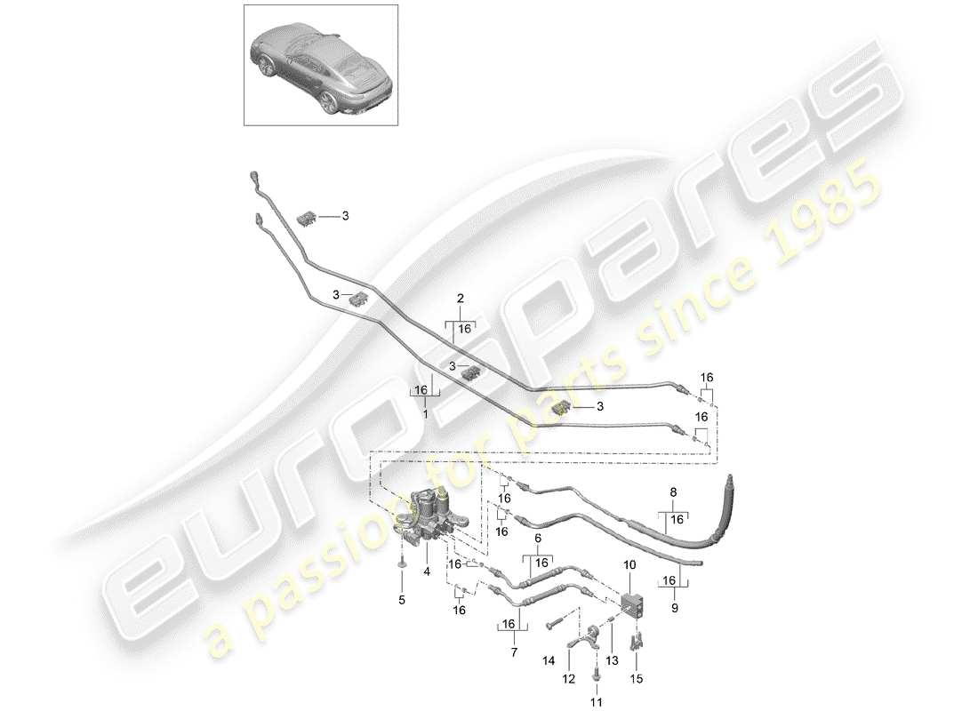porsche 2017 (991-2 turbo) hydraulic line part diagram
