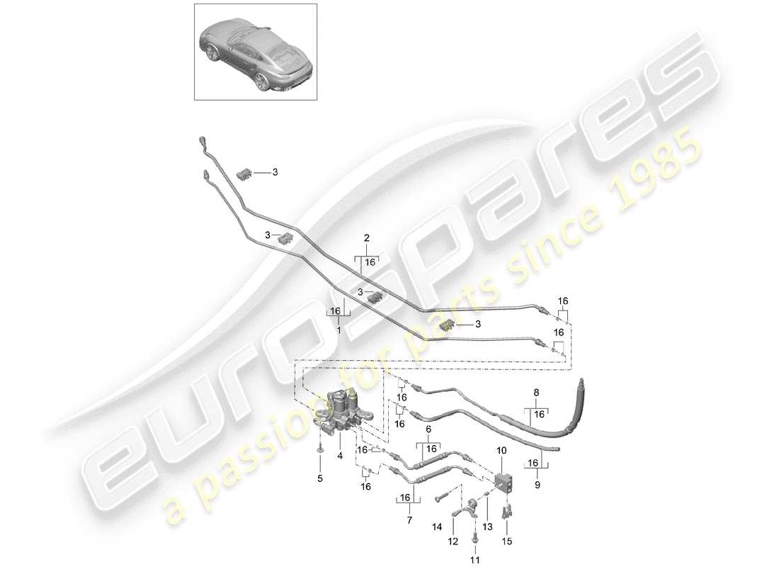 porsche 991 turbo (2017) hydraulic line part diagram