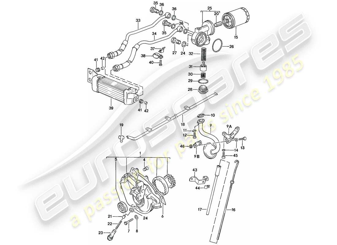 porsche 1976 (924) engine lubrication - engine oil cooler part diagram