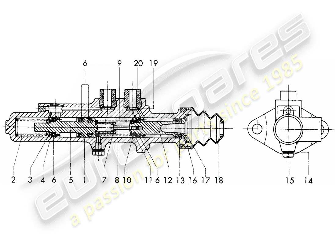 porsche 1966 (911/912) brake master cylinder - single parts - d - mj 1968>> - mj 1968 part diagram