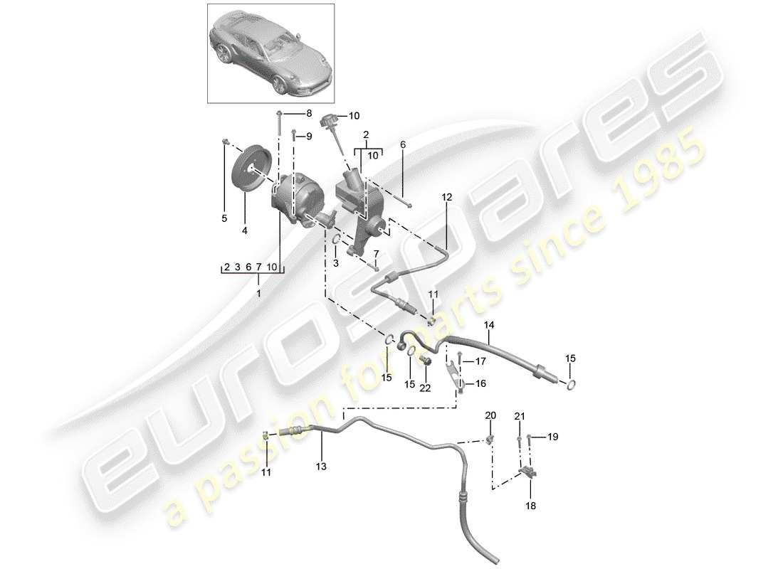 porsche 991 turbo (2014) hydraulic line parts diagram
