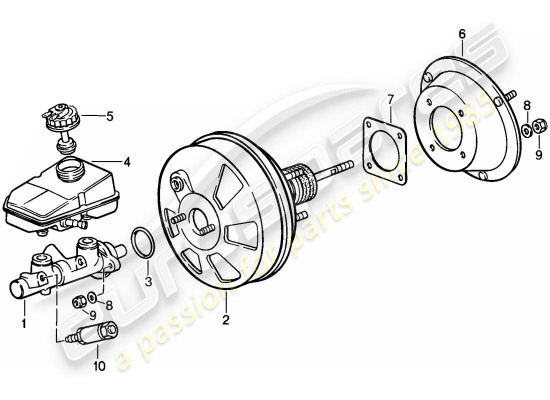 porsche 1986 (944) brake master cylinder - brake booster - reservoir - -abs- part diagram