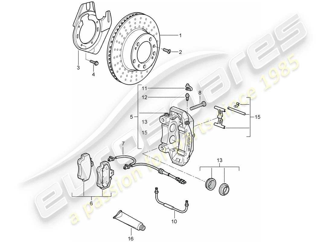 porsche 2008 (997-1 turbo / gt2) disc brakes part diagram