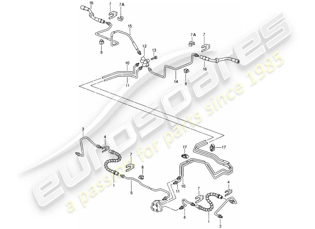 porsche 1998 (993) brake lines - front axle - underbody parts diagram
