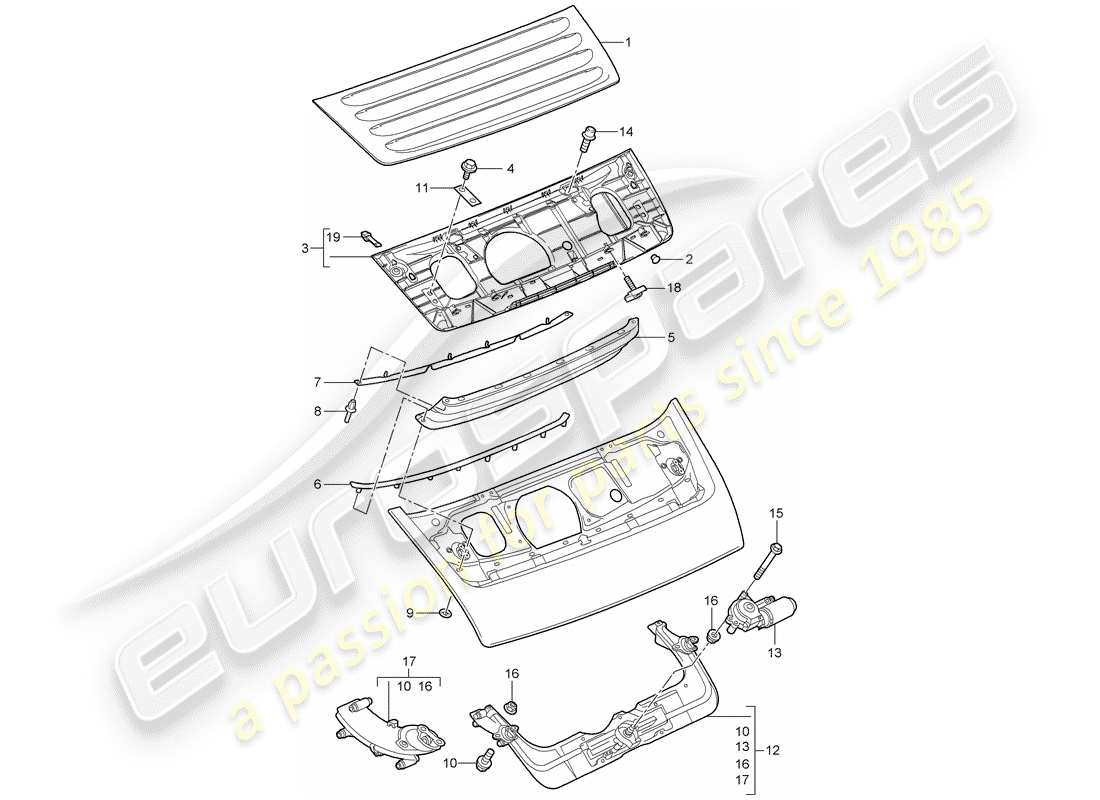 porsche 2009 (997-2) rear spoiler part diagram