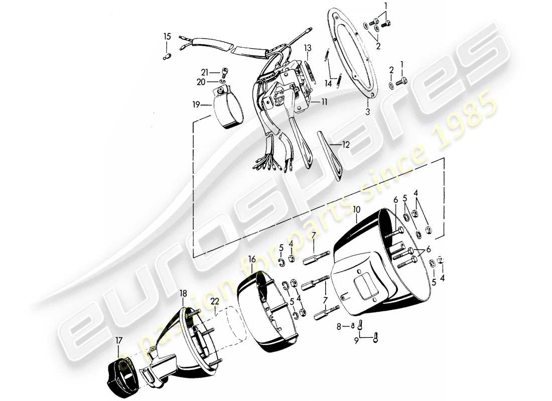 porsche 1961 (356b/356c) steering column switch part diagram