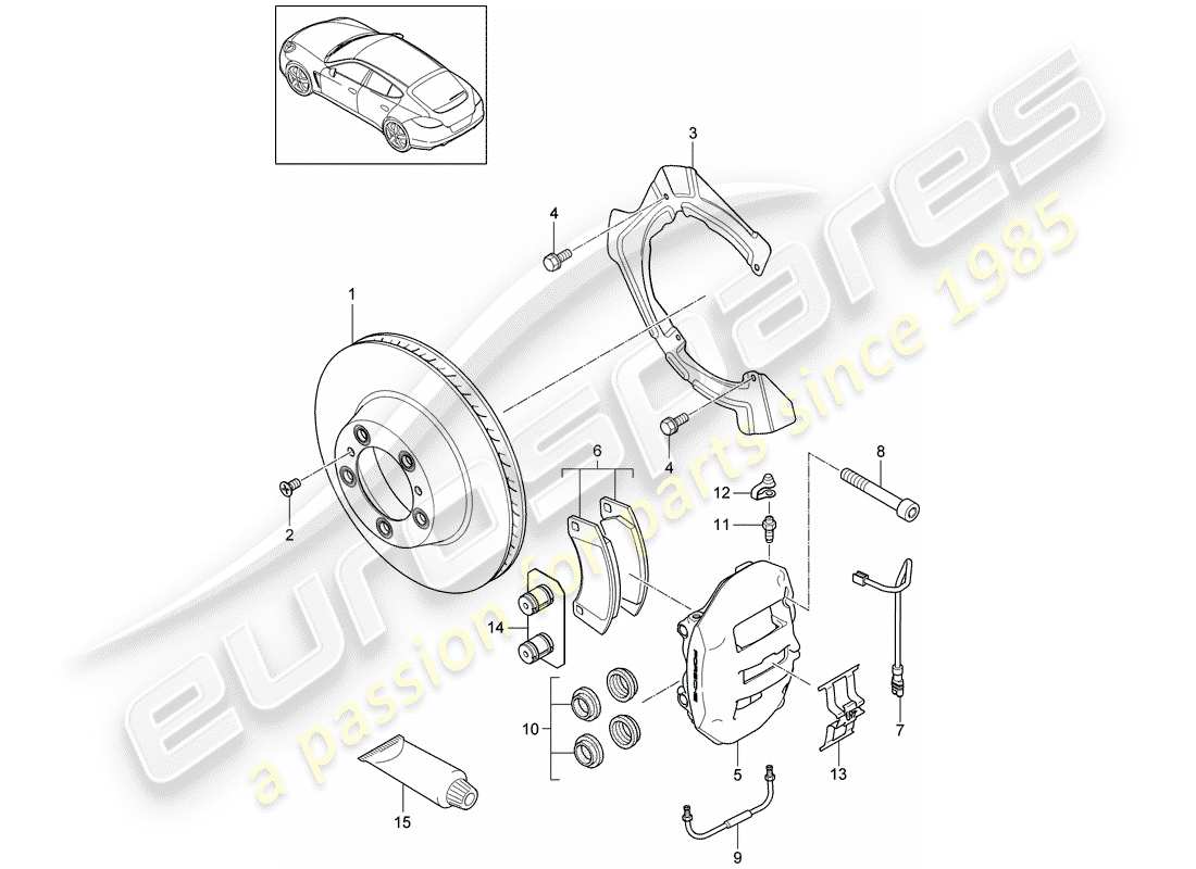 porsche panamera 970 (2014) disc brakes part diagram