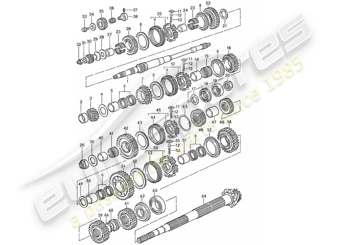 porsche 959 (1987) gears and shafts parts diagram