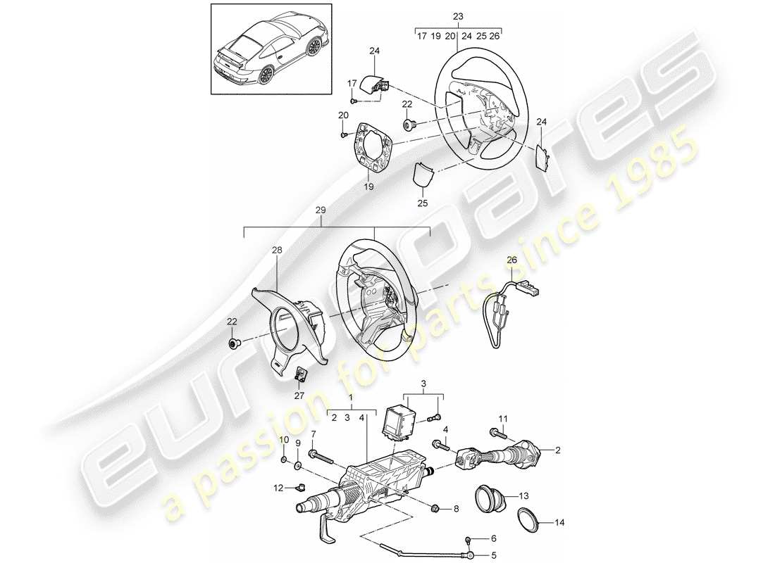 porsche 997 gt3 (2007) steering protective pipe part diagram