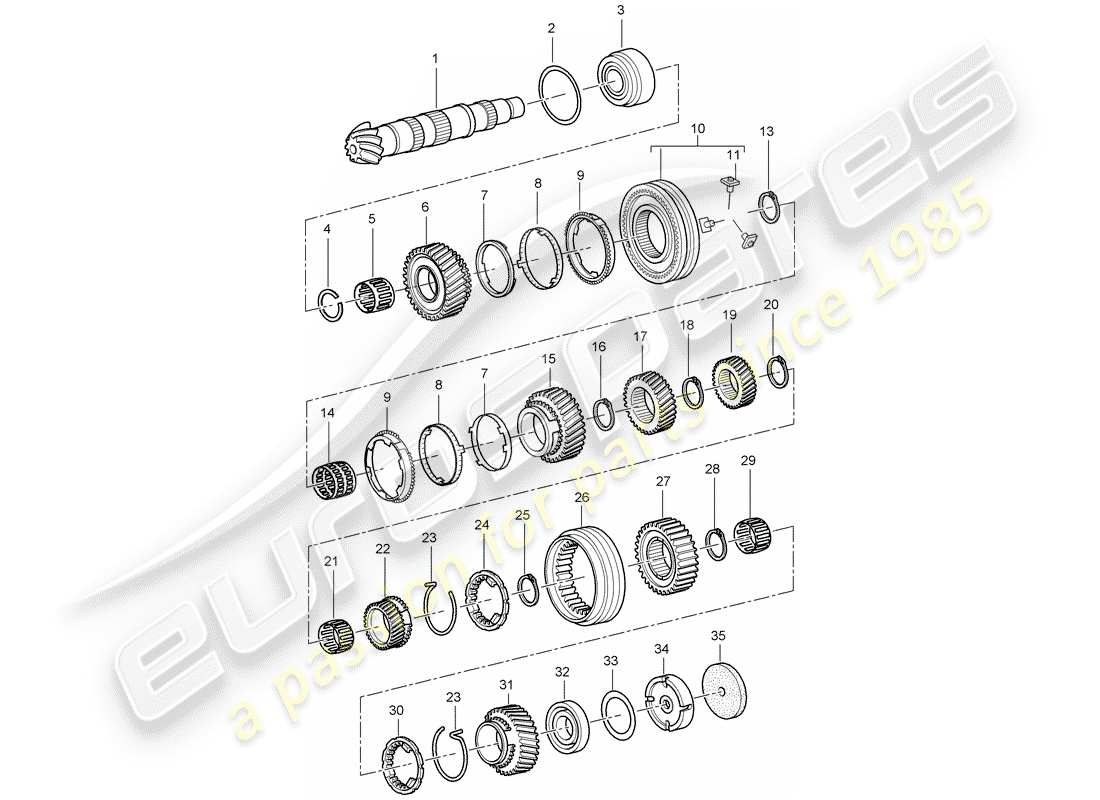 porsche 2006 (987 cayman) gears and shafts part diagram