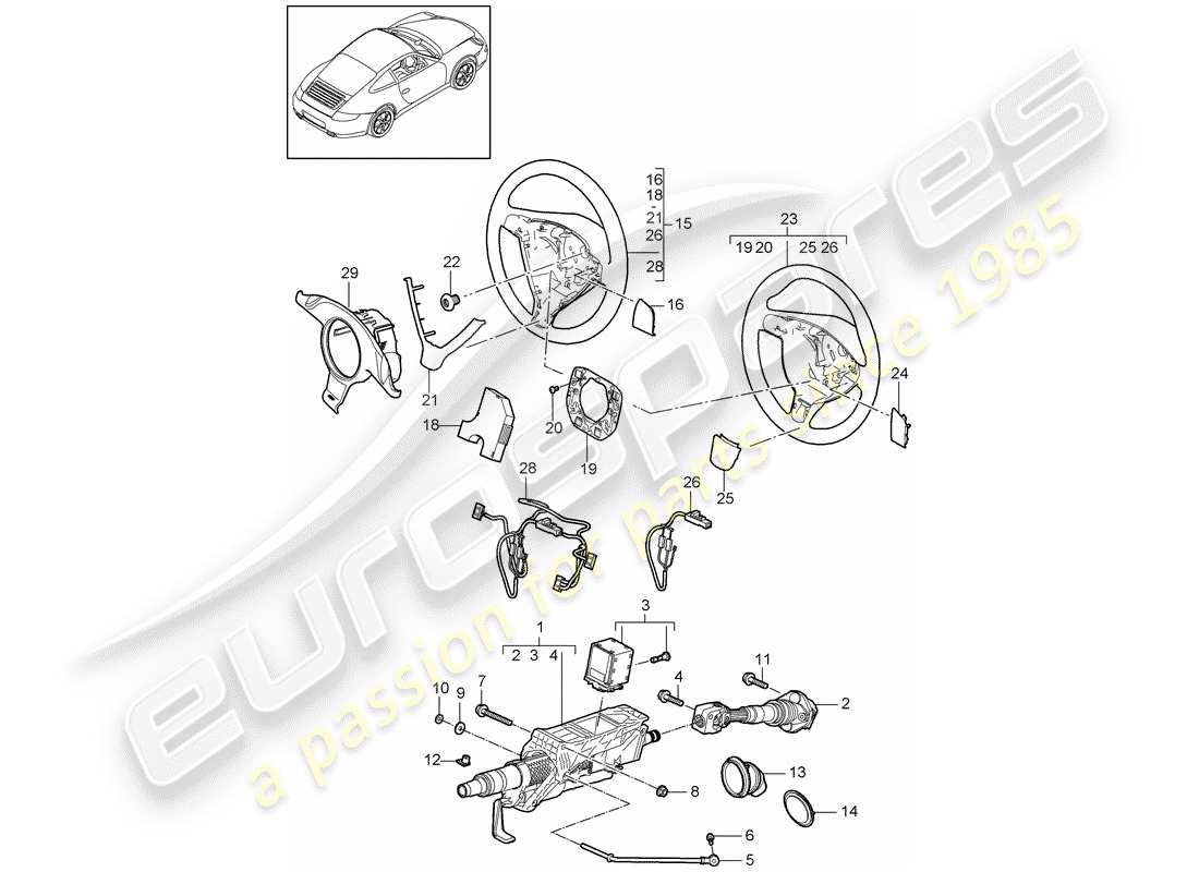 porsche 2009 (997-2) steering protective pipe part diagram