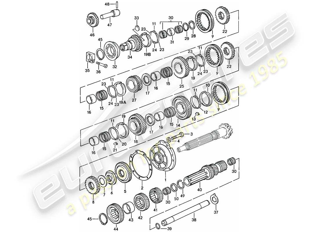 porsche 1984 (928) gears and shafts - manual gearbox - d >> - mj 1984 part diagram