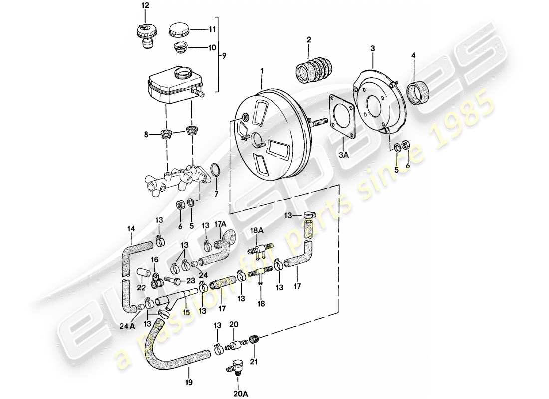 porsche 924 (1982) brake booster - reservoir part diagram