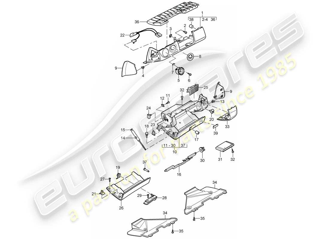 porsche 2009 (997-2) glove box part diagram