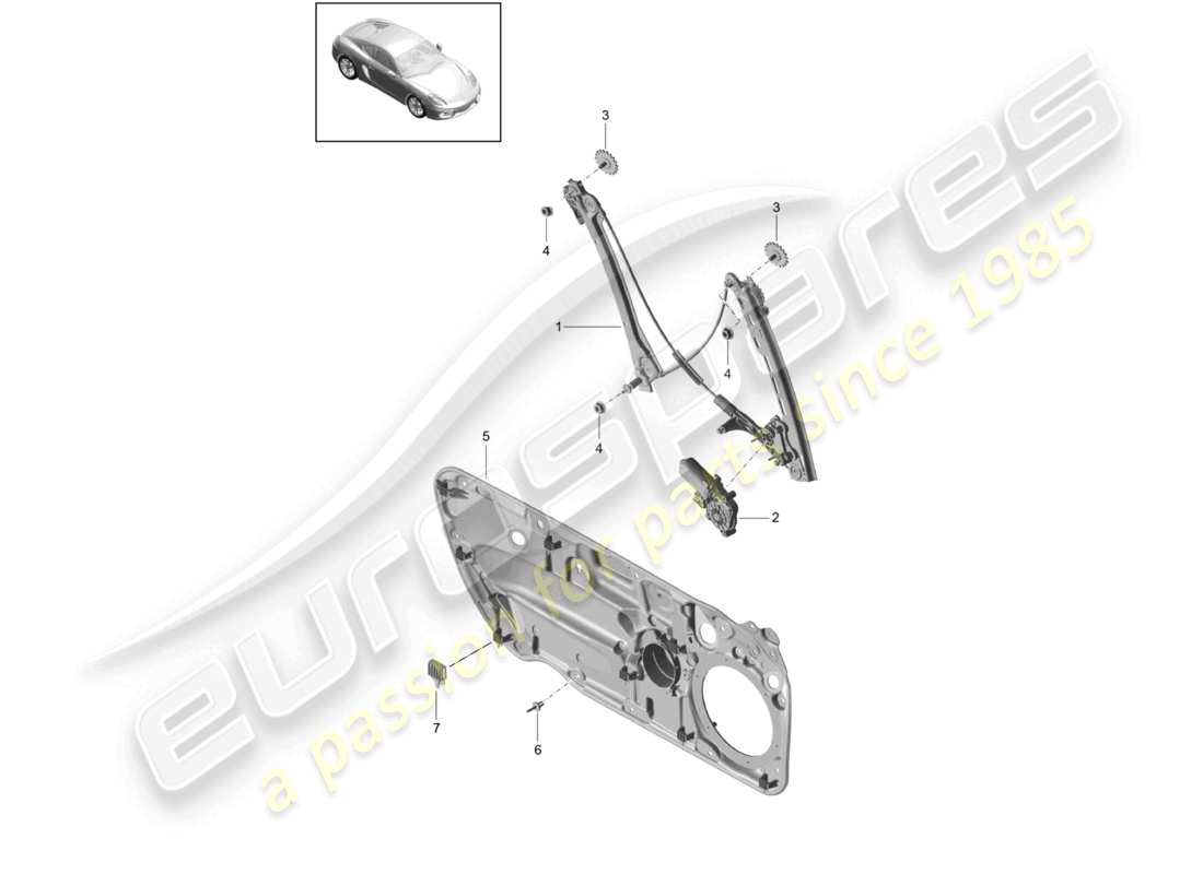 porsche 2016 (981 cayman) window regulator parts diagram