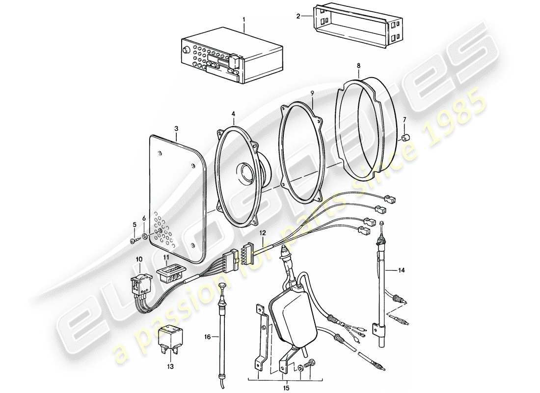 porsche 1988 (924s) radio unit - accessories part diagram