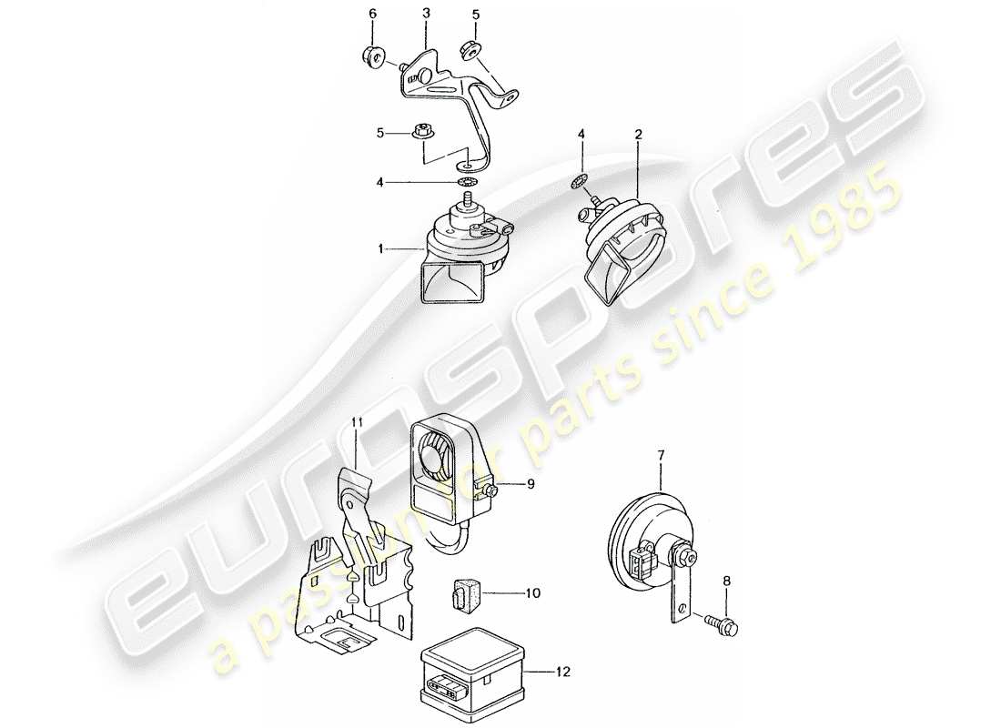 porsche 2004 (996 turbo / gt2) fanfare horn - horn - alarm system part diagram