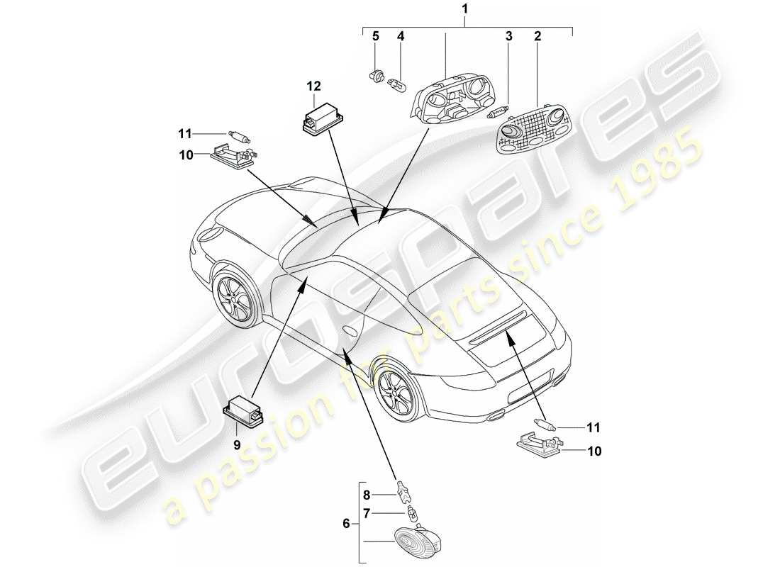 porsche 2012 (997-2) interior lights part diagram