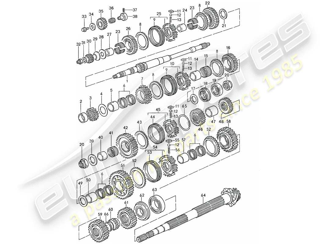 porsche 1988 (959) gears and shafts parts diagram