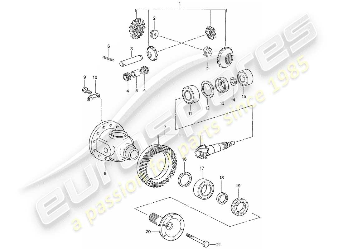 porsche 1988 (959) differential - front axle parts diagram