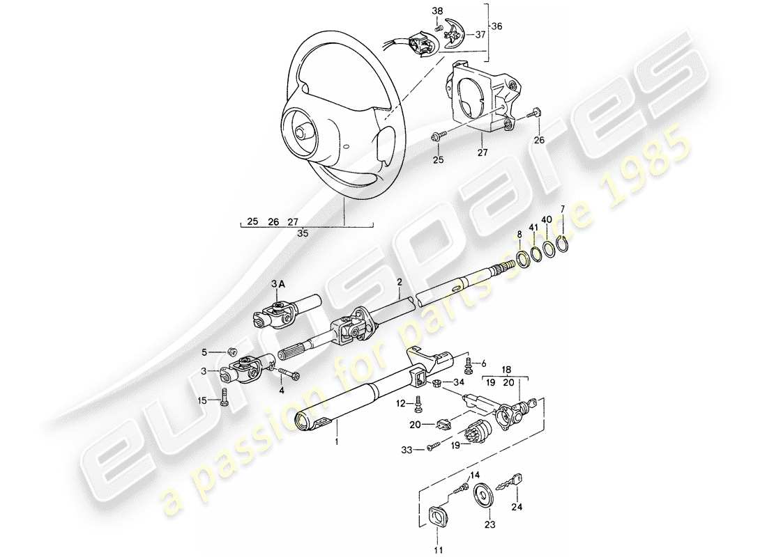 porsche 993 (1997) steering protective pipe - intermediate steering shaft - steering wheels part diagram