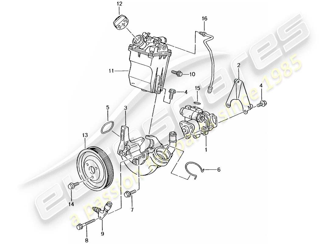 porsche 2001 (996 turbo / gt2) power steering - power-steering pump - container part diagram