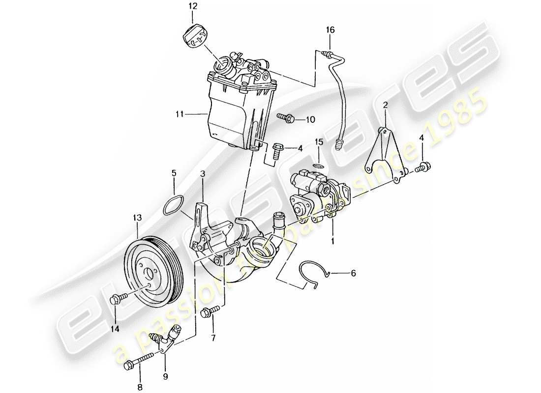 porsche 996 t/gt2 (2001) power steering - power-steering pump - container part diagram