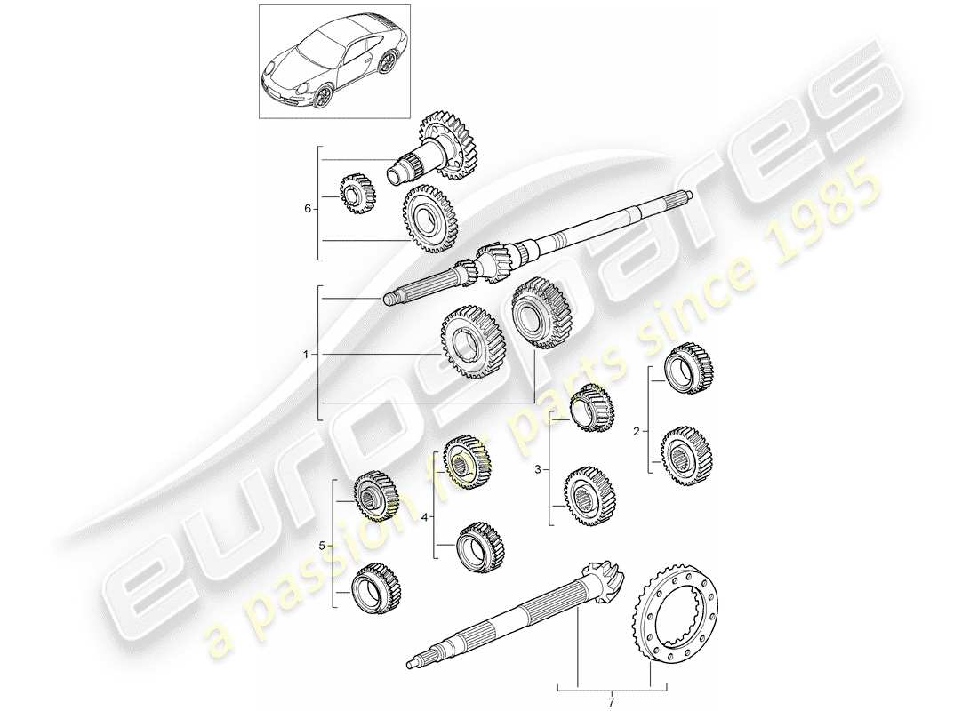 porsche 997 gen. 2 (2009) gear wheel sets part diagram
