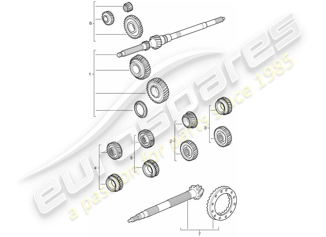 porsche 2007 (997-1 turbo / gt2) gear wheel sets parts diagram