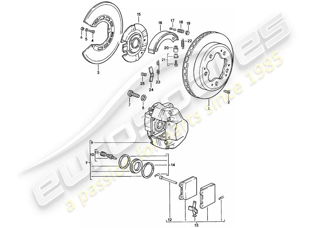 porsche 911 (1981) disc brakes - rear axle parts diagram