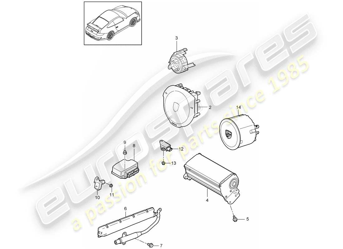porsche 2007 (997-1 gt3) airbag part diagram