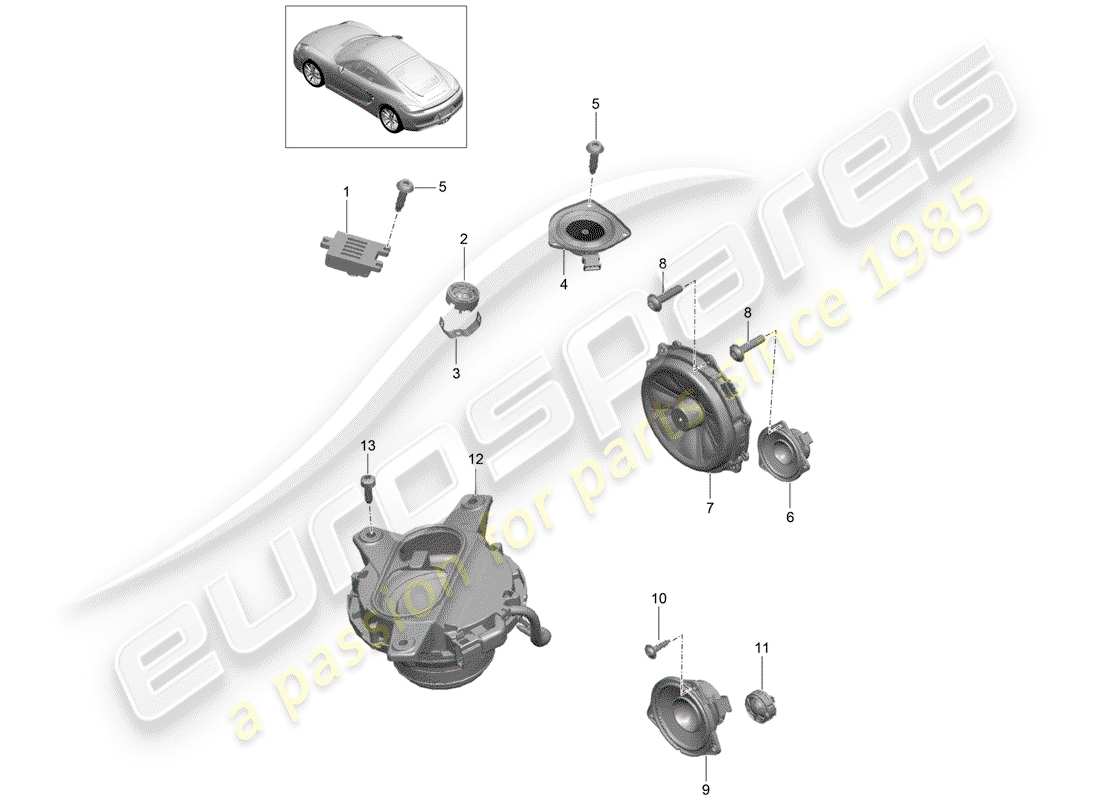 porsche cayman 981 (2014) loudspeaker part diagram