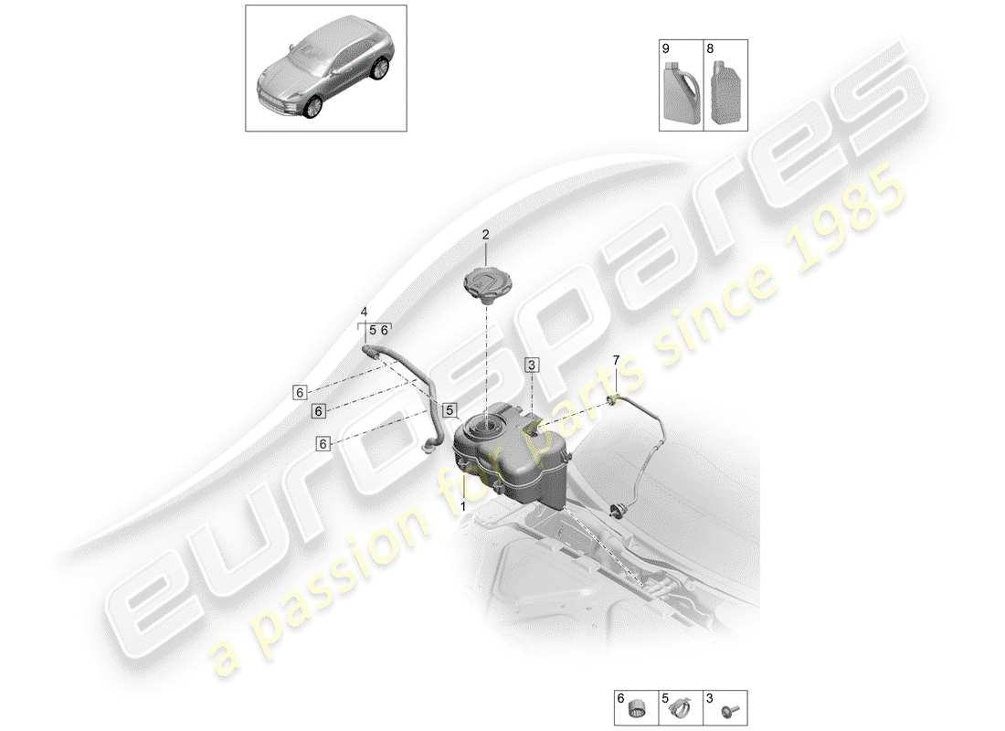 porsche 2019 (macan) coolant expansion tank part diagram
