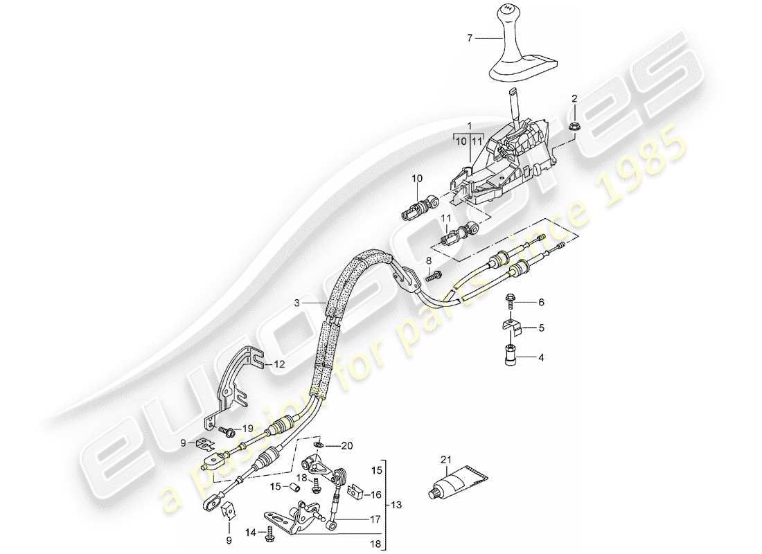 porsche boxster 986 (2003) shift mechanism - manual gearbox part diagram