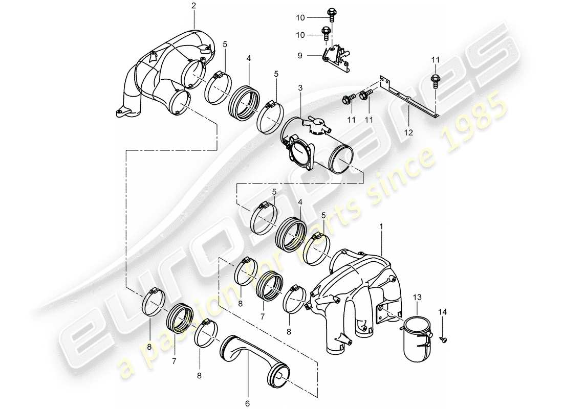 porsche 996 t/gt2 (2002) intake air distributor parts diagram