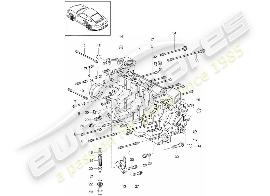 porsche 2011 (997-2 turbo / gt2 rs) crankcase part diagram
