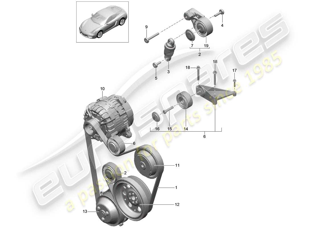 porsche cayman 981 (2014) belt tensioner part diagram