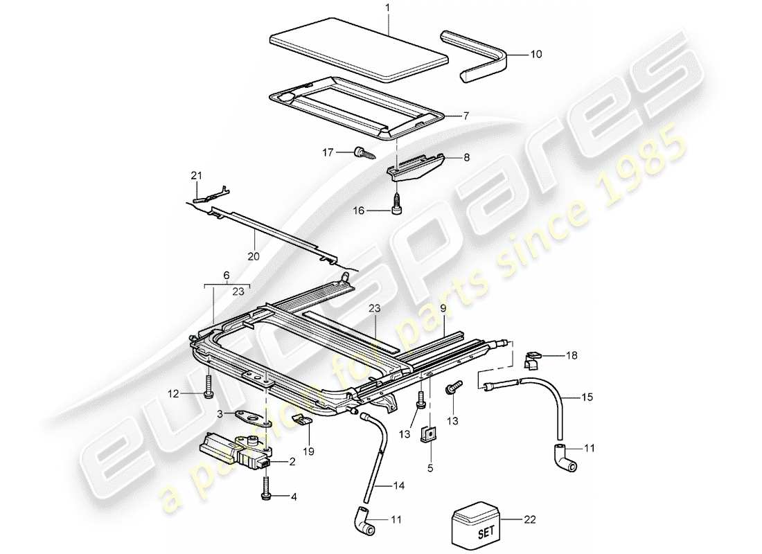 porsche 2002 (996 turbo / gt2) sunroof part diagram