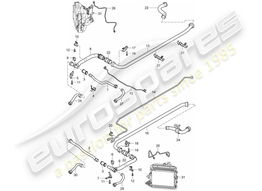 porsche 2011 (997-2 turbo / gt2 rs) water cooling 2 part diagram